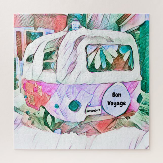 Camper Retro Vintage Hippie Bon Voyage Adventure Jigsaw Puzzle (Vertical)