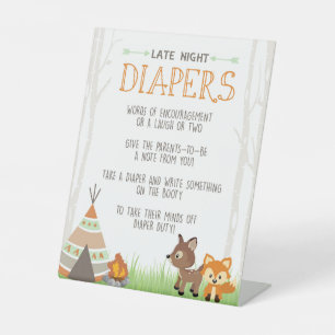 Camper Tent Late Night Diapers Advice Baby Shower Pedestal Sign