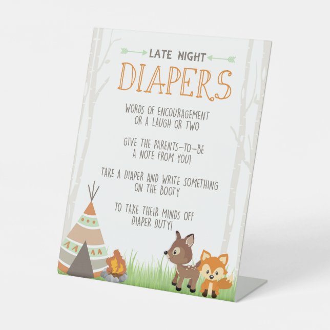 Camper Tent Late Night Diapers Advice Baby Shower Pedestal Sign (Front)