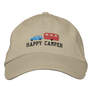 Camper Trailer and Car Happy Camper Embroidered Hat