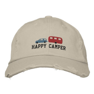 Camper Trailer and Car Happy Camper Embroidered Hat
