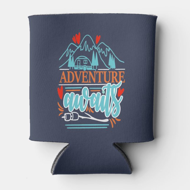 Camper Trailer Camping Mountain Outdoor Adventure Can Cooler (Front)