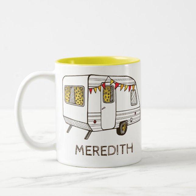 Camper Trailer Caravan Personalised Coffee Mug (Left)