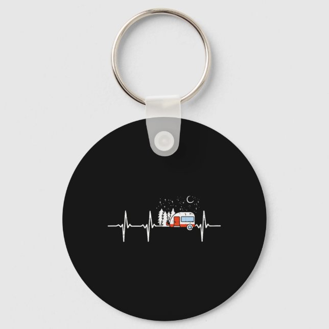 Camper Trailer Teardrop Heartbeat Rv Camping  Key Ring (Front)