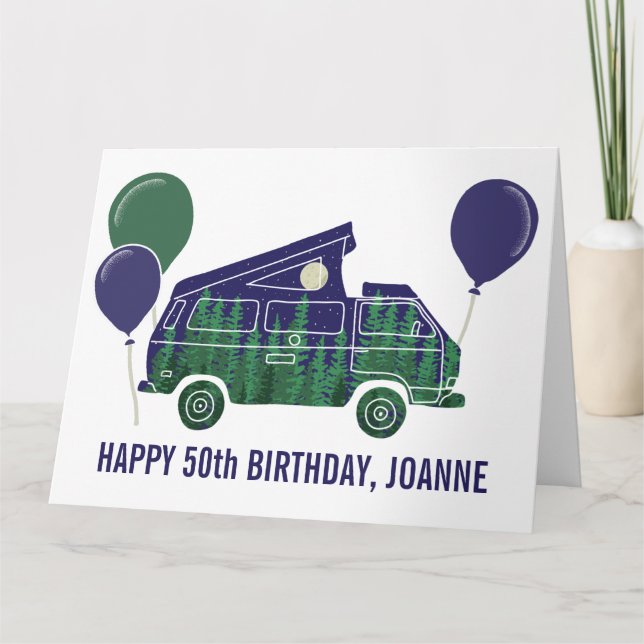 Camper Van with Pop Up Tent Custom Text Card (Front)
