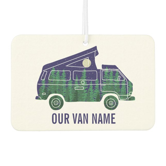 Camper Van with Pop Up Tent Custom Text Graphic Car Air Freshener (Front)