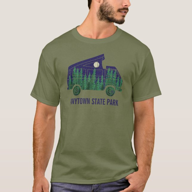 Camper Van with Pop Up Tent Custom Text Graphic T-Shirt (Front)
