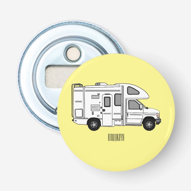Campervan cartoon illustration bottle opener (Front)