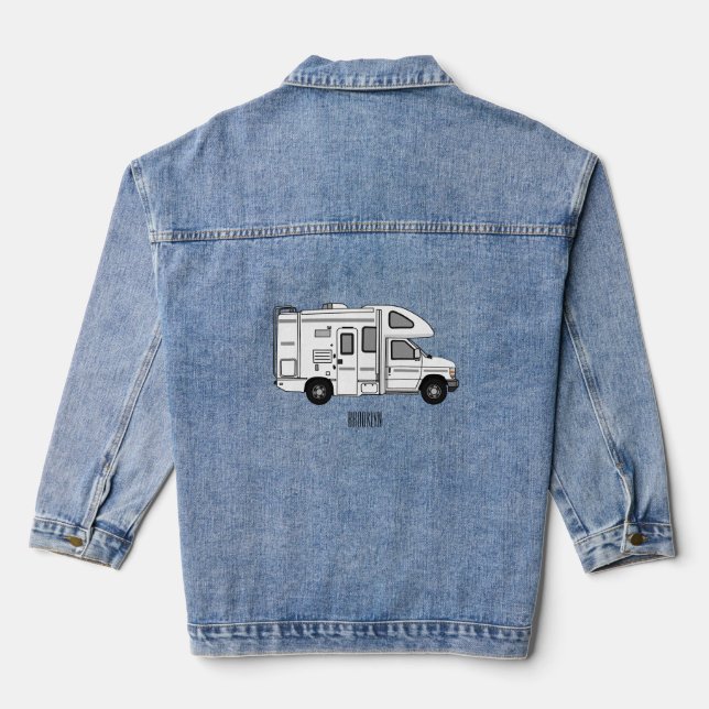 Campervan cartoon illustration denim jacket (Back)