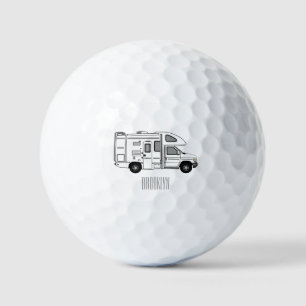 Campervan cartoon illustration golf balls