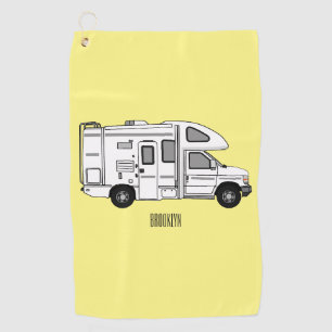 Campervan cartoon illustration golf towel