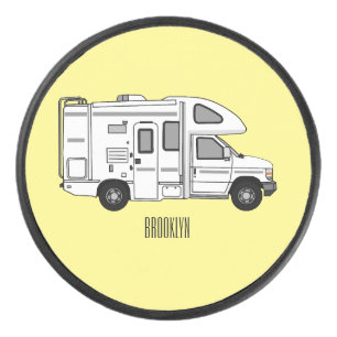 Campervan cartoon illustration hockey puck