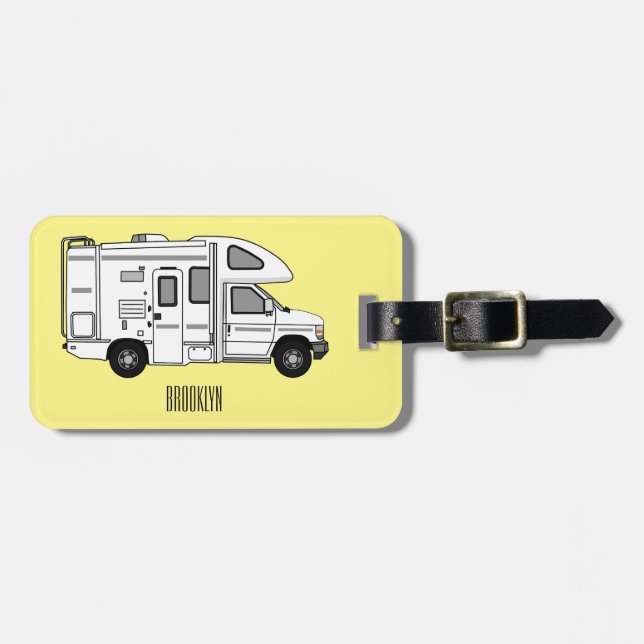 Campervan cartoon illustration luggage tag (Front Horizontal)