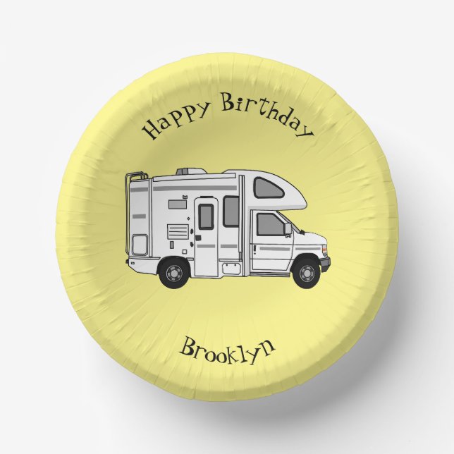 Campervan cartoon illustration paper plate (Front)