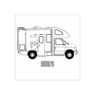Campervan cartoon illustration rubber stamp