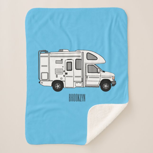 Campervan cartoon illustration sherpa blanket (Front)