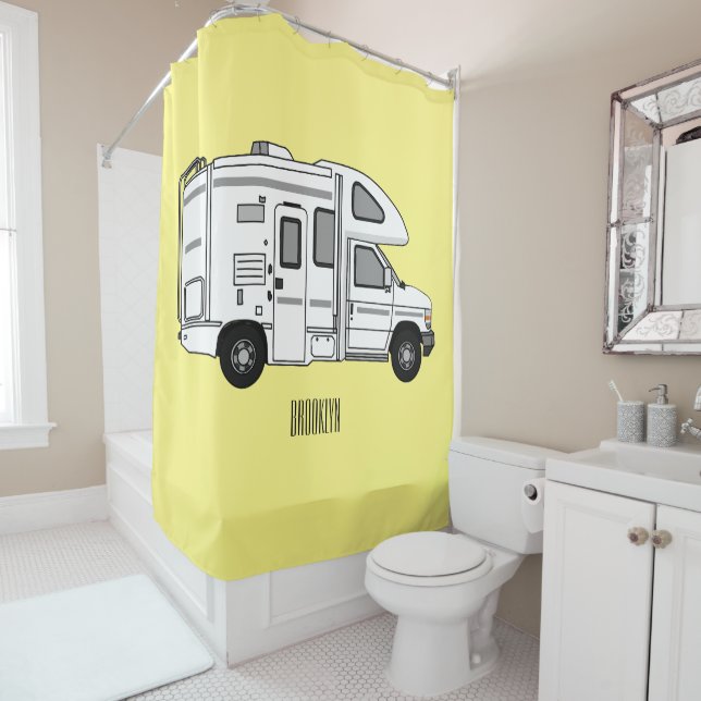 Campervan cartoon illustration shower curtain (In Situ)