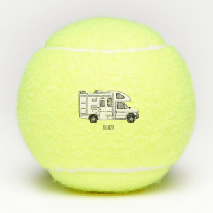 Campervan cartoon illustration tennis balls