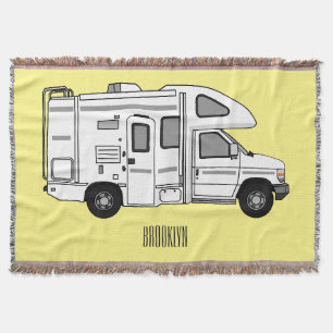 Campervan cartoon illustration throw blanket