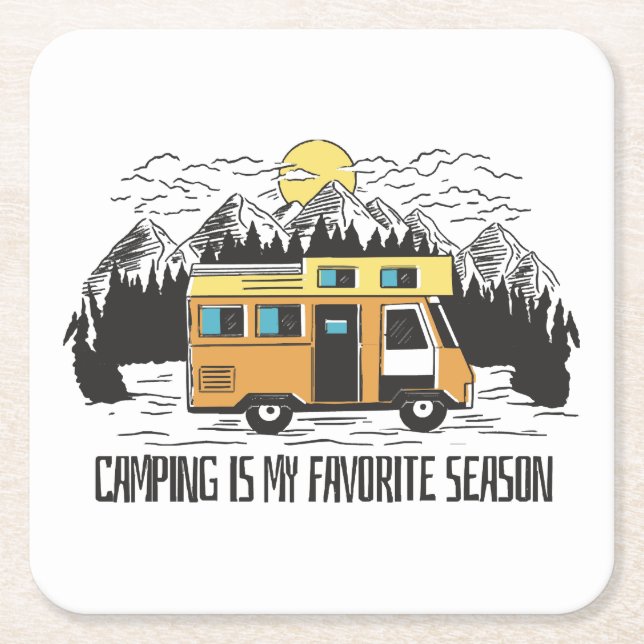 Campervan Mountain Retreat Square Paper Coaster (Front)