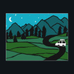 Campervan Mountains Vanlife RV Moon Stars Postcard<br><div class="desc">Check out this awesome postcard with drawings of mountains and a camper van. Add your own text. Check out my shop for butterflies,  birds,  RVs,  camping,  hiking,  flowers and lots more!</div>