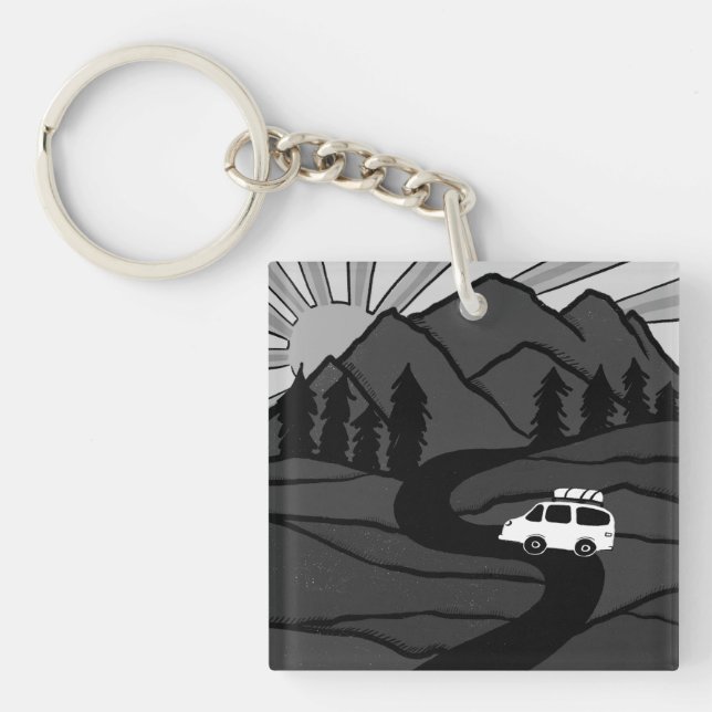 Campervan Mountains Vanlife RV Sunrise Key Ring (Front)