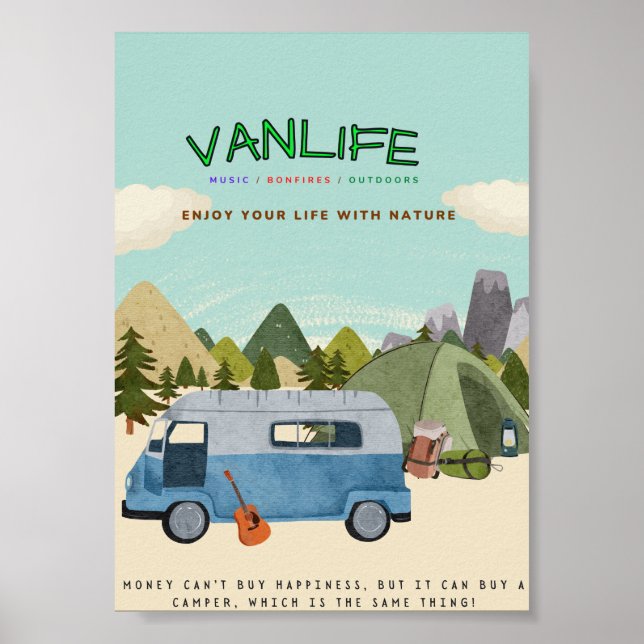 Campervanlife: Poster with campervan, tent  (Front)