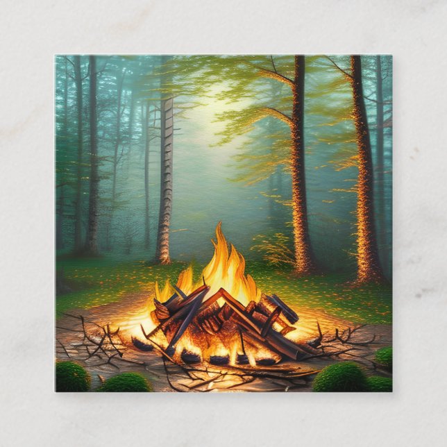  Campfire and Forest Square Business Card (Front)