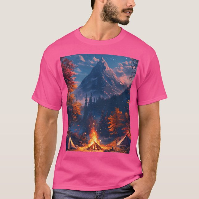 Campfire And Mountains T-Shirt (Front)
