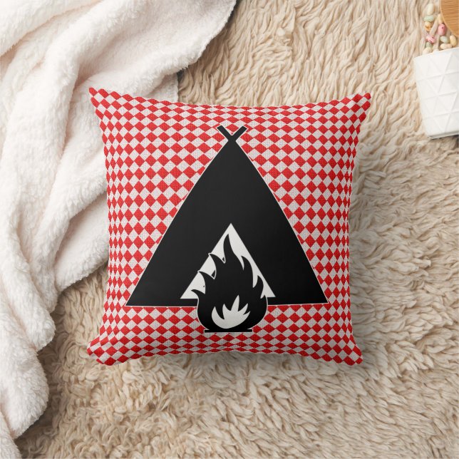 Campfire and Tent on Picnic Table Pattern Cushion (Blanket)
