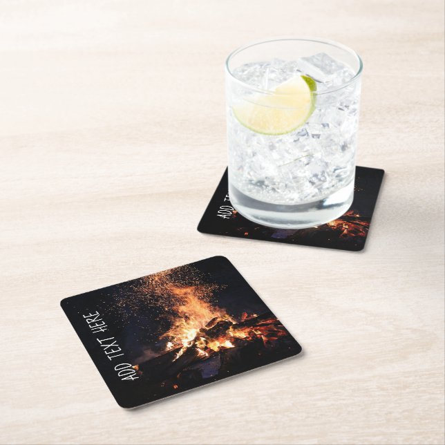 Campfire at Night Square Paper Coaster (Insitu)