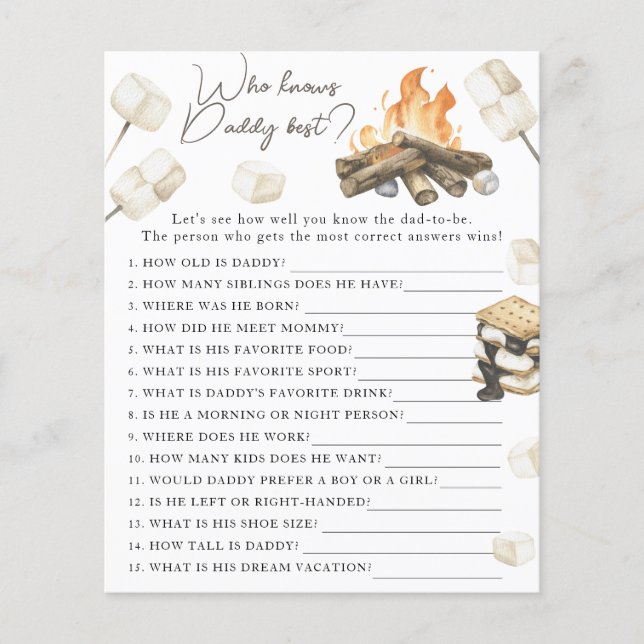 Campfire baby shower - Game Who knows daddy best (Front)