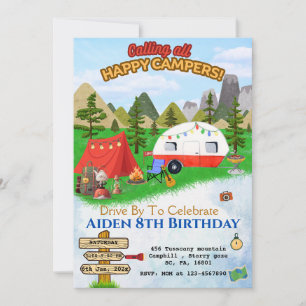 CAMPFIRE BIRTHDAY BASH, CAMPING ON MOUNTAINS  INVITATION