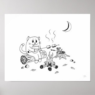 Campfire Cat & Mouse Art Print 100318