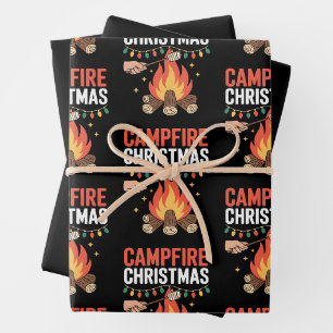 Campfire Christmas Marshmallow Roast Fire Lights Wrapping Paper Sheet