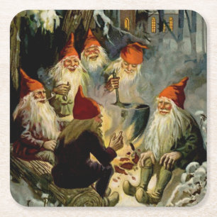 “Campfire Cooking” Elves by Jenny Nystrom Square Paper Coaster