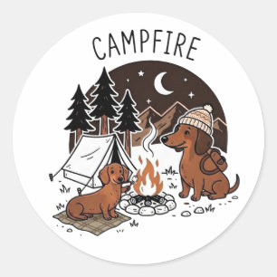Campfire Dachshund Dogs Camping Night Classic Round Sticker