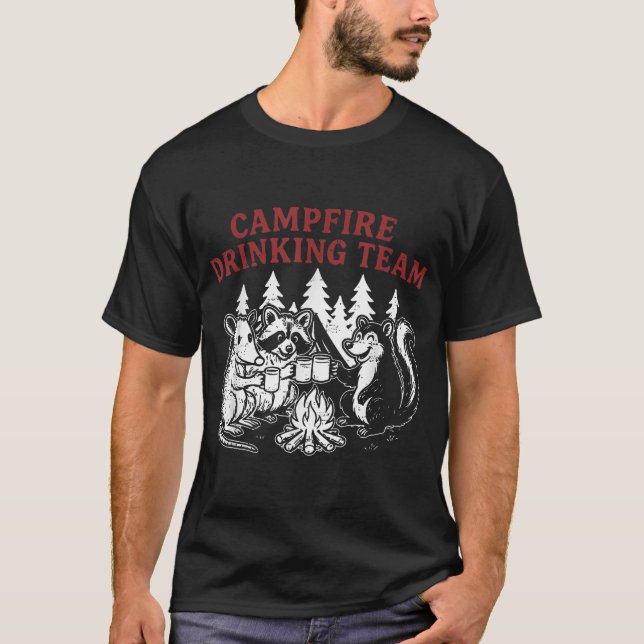 Campfire Drinking Team Opossum Racoon Squirrel  T-Shirt (Front)