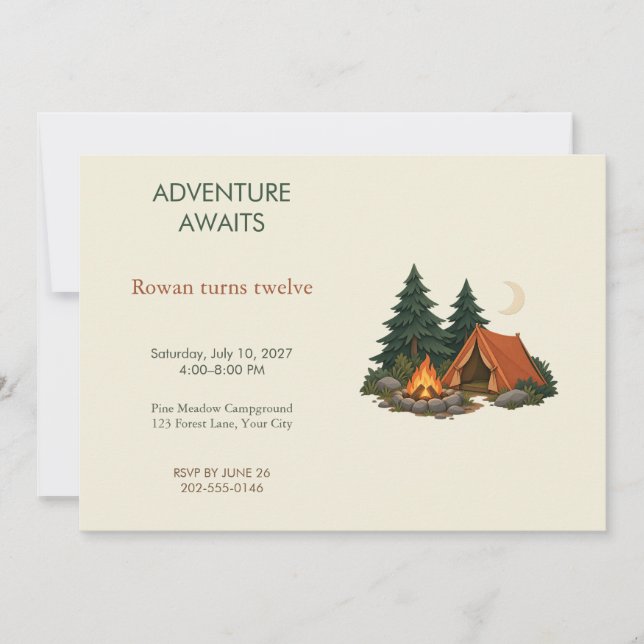 Campfire Forest Adventure Birthday Invitation (Front)
