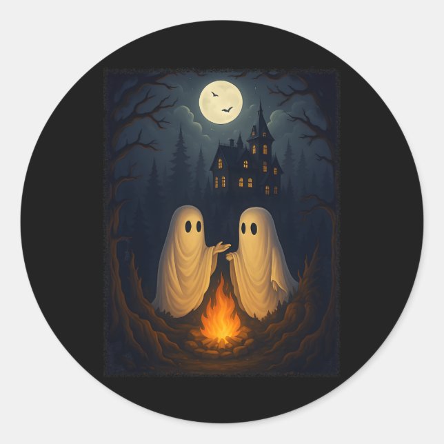 Campfire Ghost Shirt Haunted Forest Bonfire Cute  Classic Round Sticker (Front)