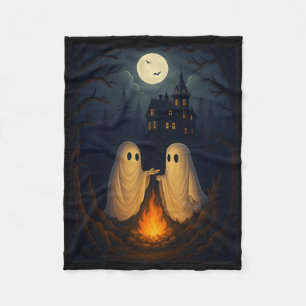 Campfire Ghost Shirt Haunted Forest Bonfire Cute Fleece Blanket