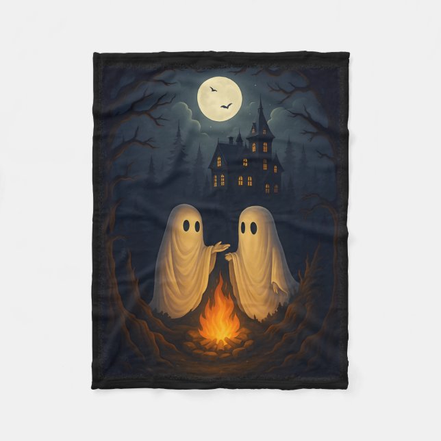 Campfire Ghost Shirt Haunted Forest Bonfire Cute  Fleece Blanket (Front)