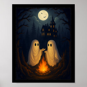 Campfire Ghost Shirt Haunted Forest Bonfire Cute Poster
