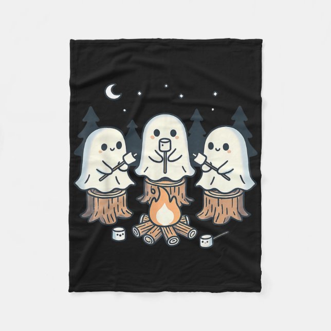 Campfire Ghost Spooky Marshmallow Halloween Bonfir Fleece Blanket (Front)