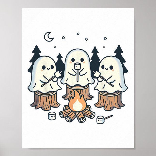 Campfire Ghost Spooky Marshmallow Halloween Bonfir Poster (Front)