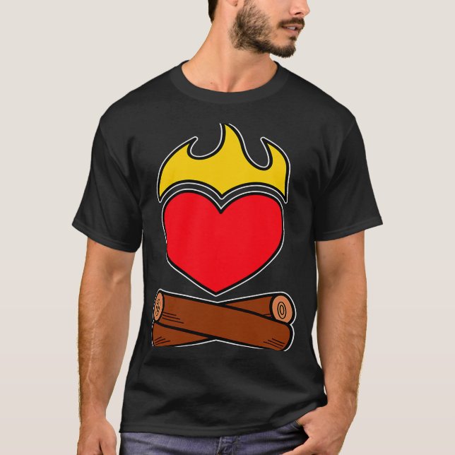 Campfire Heart Love Flames Camper Outdoor Family T-Shirt (Front)
