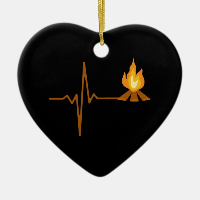 Campfire Heartbeat Camping Ceramic Tree Decoration (Front)