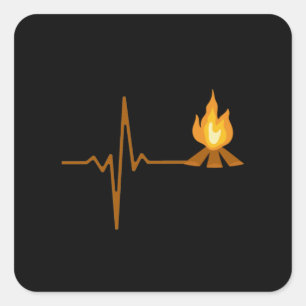 Campfire Heartbeat Camping Square Sticker
