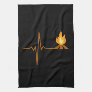 Campfire Heartbeat Camping Tea Towel