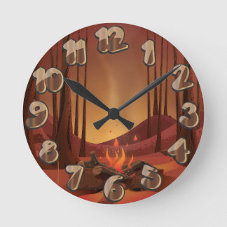 Campfire in the forest. round clock